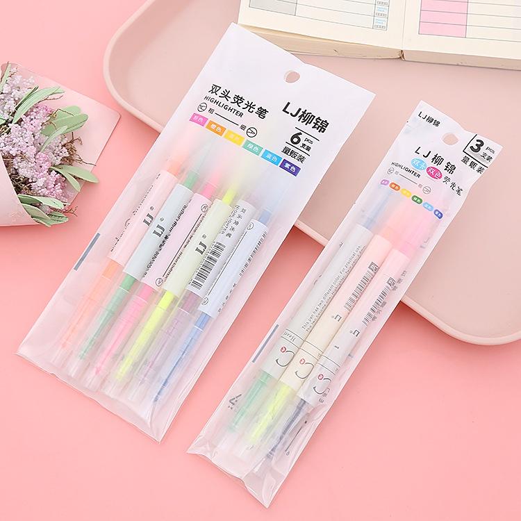 Set 6 bút highlight pastel dạ quang 2 đầu Gooo, đánh dấu nhớ phụ kiện văn phòng phẩm