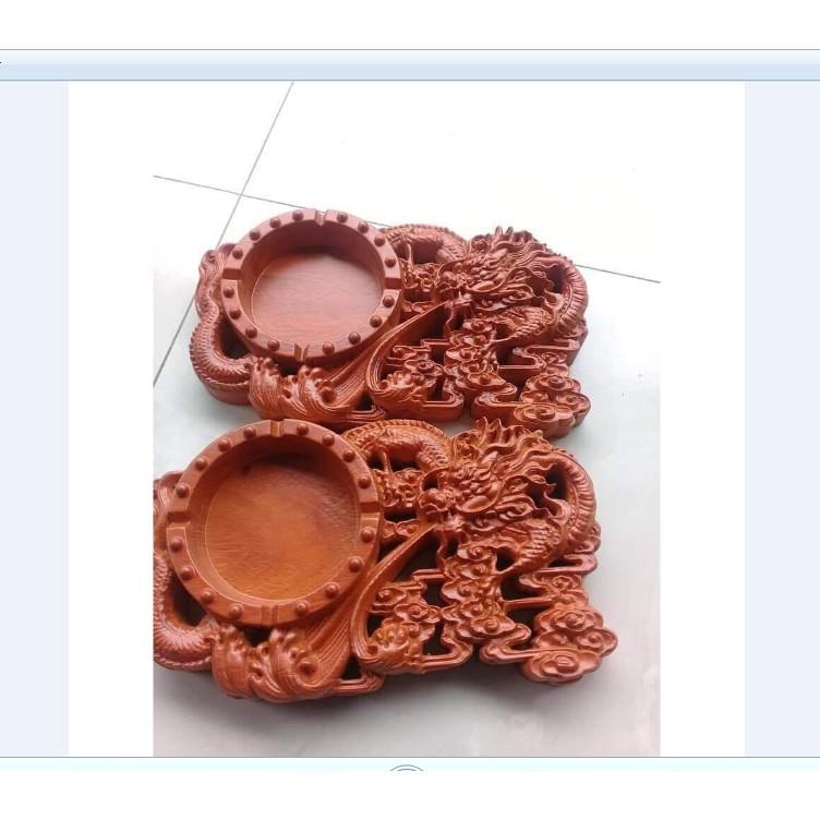 GẠT TÀN THUỐC GỖ HƯƠNG TA NGUYÊN KHỐI CHẠM RỒNG LỬA ĐỂ BÀN CỰC ĐẸP - ẢNH THẬT SIZE TO