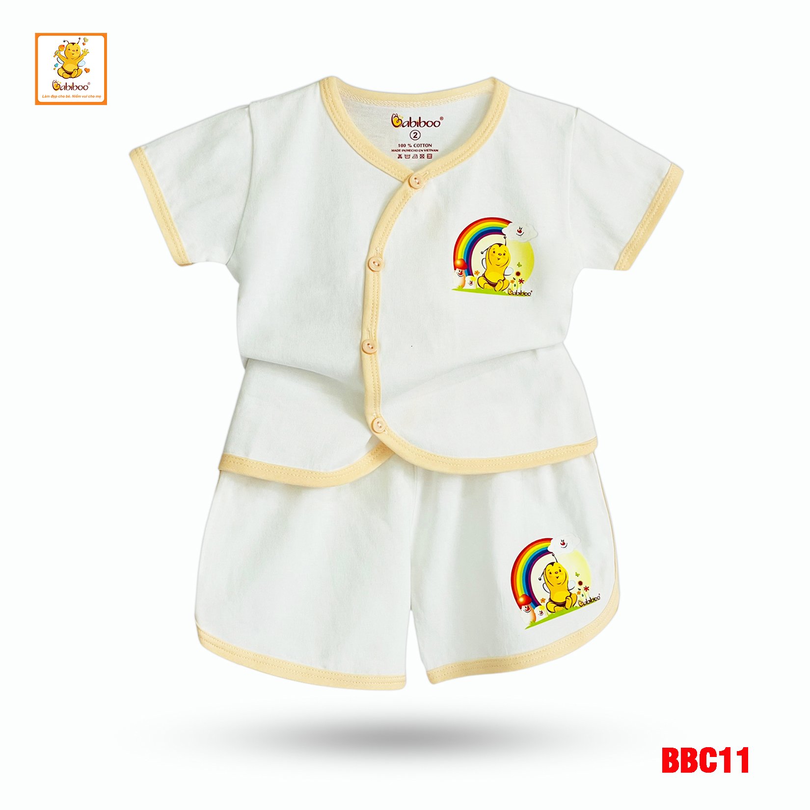 Bộ sơ sinh tay ngắn Babiboo quần áo sơ sinh chất cotton tự nhiên mềm mịn, thấm hút tốt- BBC11