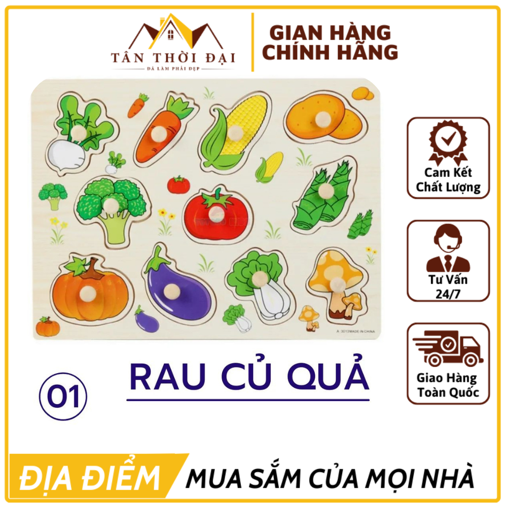 Đồ Chơi Núm Gỗ Nhiều Mẫu Đồ Chơi Bằng Gõ An Toàn Cho Bé, Bảng Ghép Hình Chữ Cái, Con Vật, Hoa Quả… - Đồ Chơi Giáo Dục