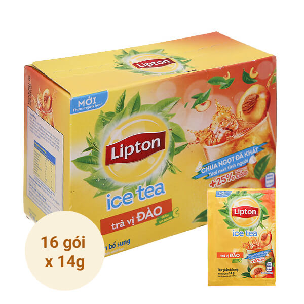 Hộp 16 Gói Trà Hòa Tan Lipton Ice Tea Đào 14g/gói