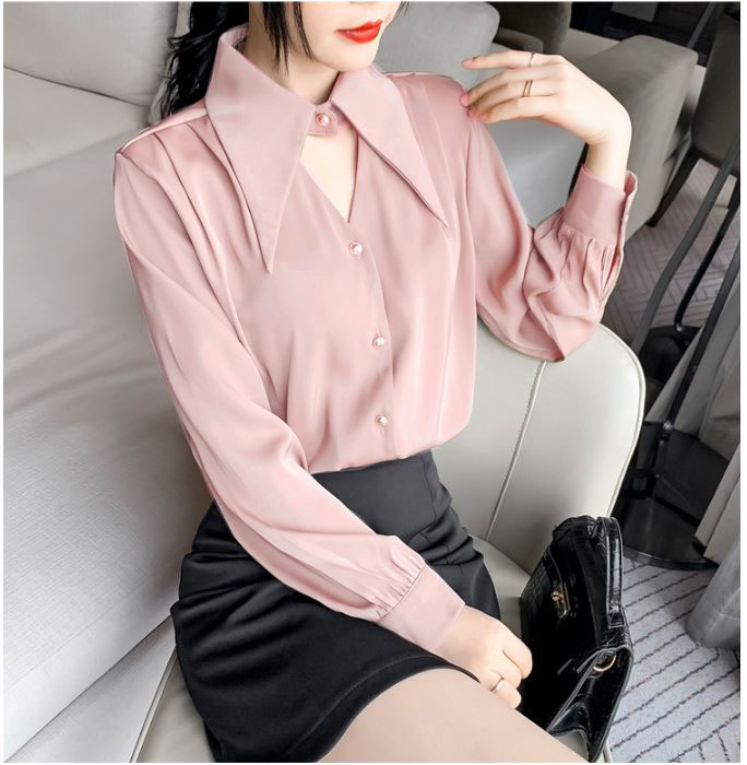 Áo sơ mi cổ sen nhọn cách điệu sang chảnh