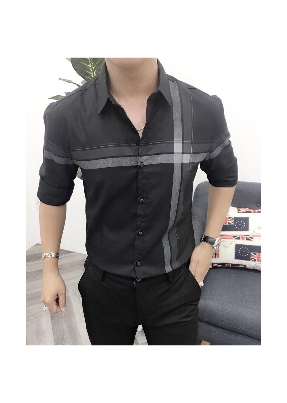ÁO SƠ MI NAM CỔ BẺ KHÔNG NHĂN