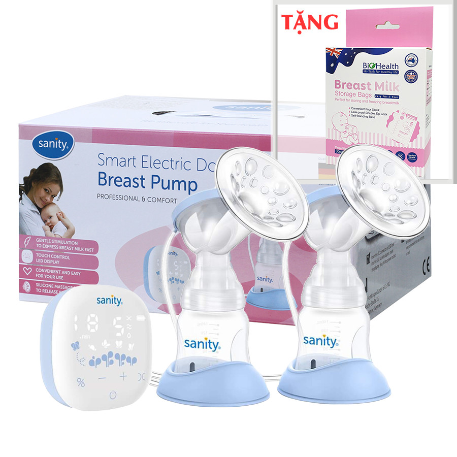 [Có Quà Tặng] MÁY HÚT SỮA ĐIỆN ĐÔI SANITY Smart Electric Double Breast Pump Model S6306 (Mới Nhất) - Tặng 1 Hộp 36 Túi Trữ Sữa BioHealth