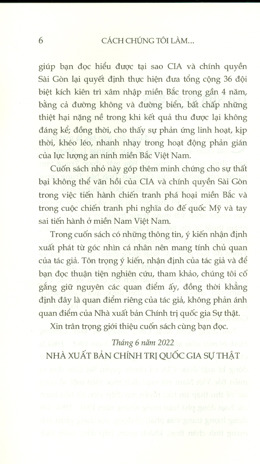 CÁCH CHÚNG TÔI LÀM: CHƯƠNG TRÌNH BÍ MẬT XÂM NHẬP MIỀN BẮC VIỆT NAM 1961 – 1964