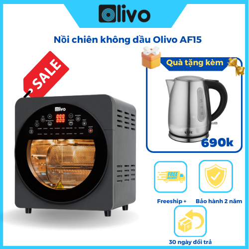 Nồi Chiên Không Dầu OLIVO AF15 - 16 Chức Năng - Dung Tích 15L - Công Suất 2000W - Thương Hiệu Mỹ - Hàng Chính Hãng- Tặng ấm siêu tốc cao cấp