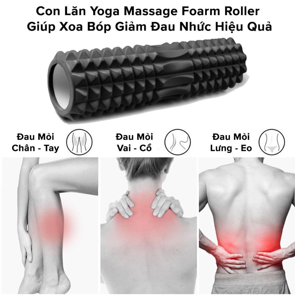 Foam Roller Massage Màu Xanh Dương - Con Lăn Yoga Matxa Tập Gym Tập Thể Thao Giãn Cơ Ống Trụ Lăn Xốp Có Gai Hãng Amalife