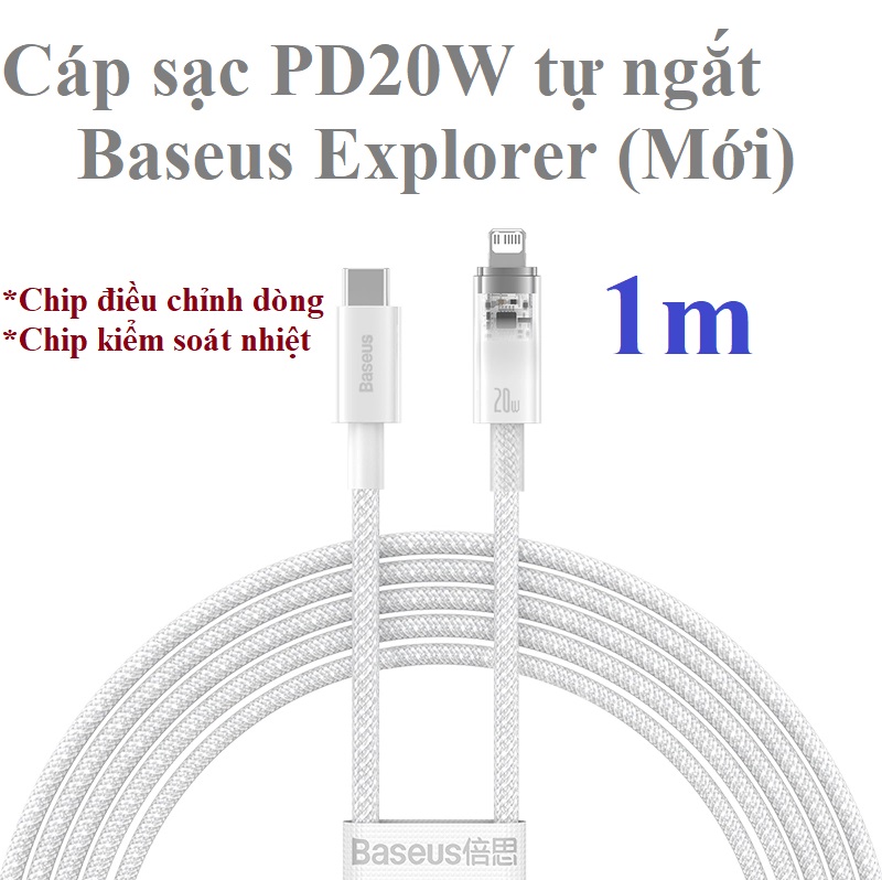 Cáp sạc nhanh PD 20W tự ngắt bộ đôi chip điều khiển Baseus Explorer CB000040 _ hàng chính hãng