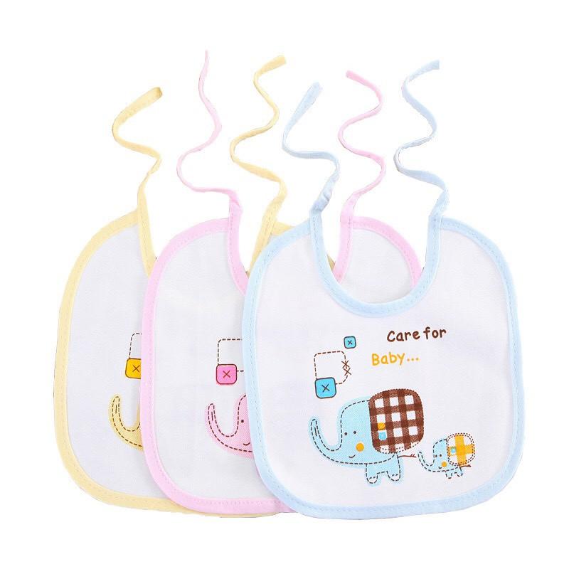 Yếm ăn vải cotton mềm mịn 2 lớp, lớp đáy chống thấm , thiết kế hình voi ngộ nghĩnh đáng yêu cột dây cho bé