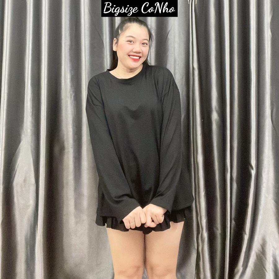 Áo thun trơn tay dài bigsize nữ freesize form rộng cho nàng Chuppy từ 58-95kg, Áo phông oversize THUN TD - Màu đen