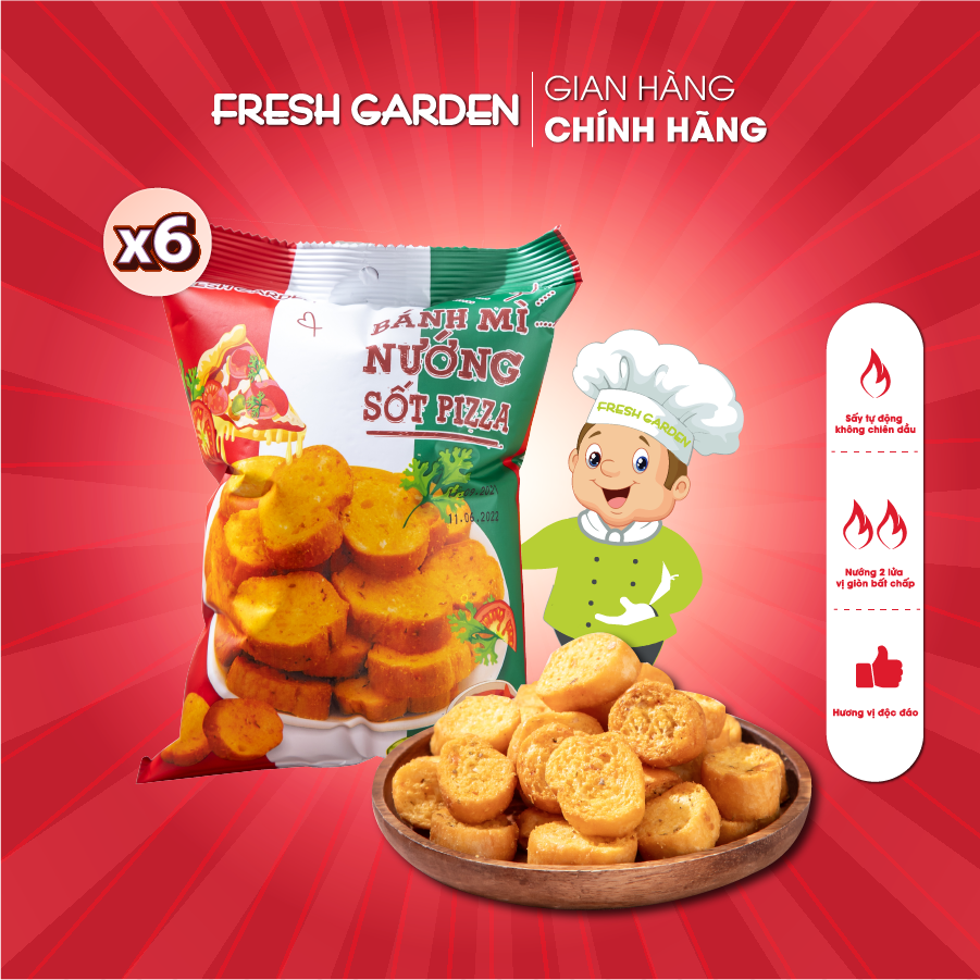 Set 6 Gói Snack Bánh Mì Nướng Sốt Pizza FRESH GARDEN Giòn Tan Hương Vị Đặc Biệt Thơm Ngon Gói 52g