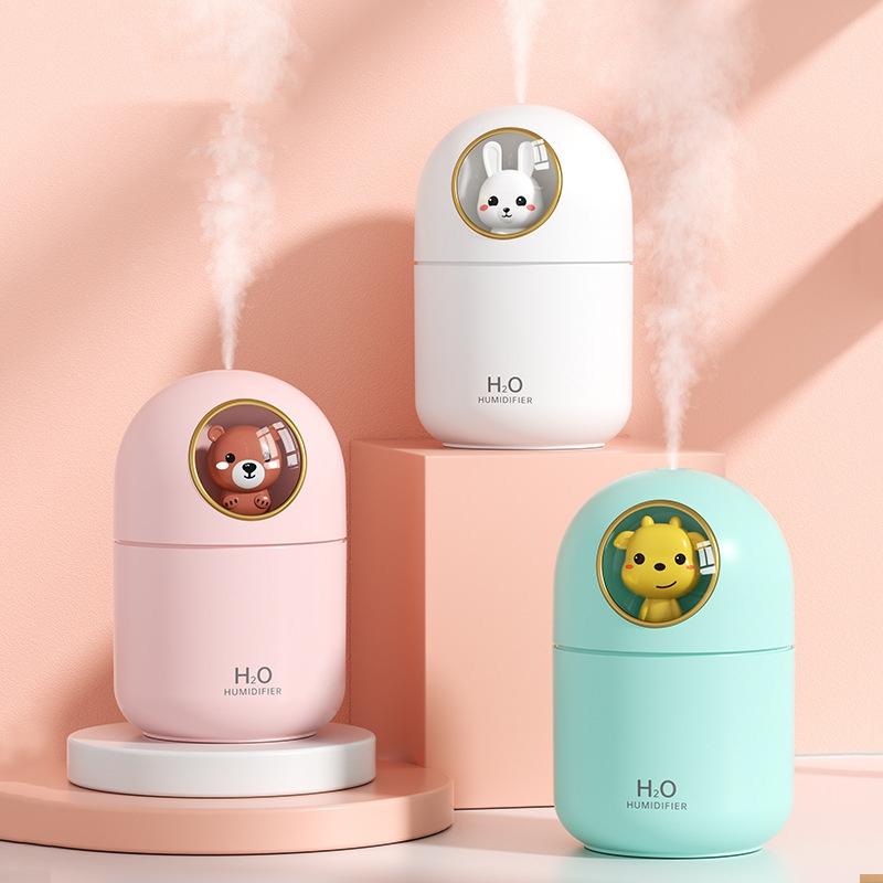 Thú Dễ Thương Máy Phun Sương Tạo Độ Ẩm 300Ml USB Di Động Phun Sương Tạo Atomizer Máy Lọc Không Khí Có Đèn LED Siêu Âm Hương Thơm Nước Khuếch Tán