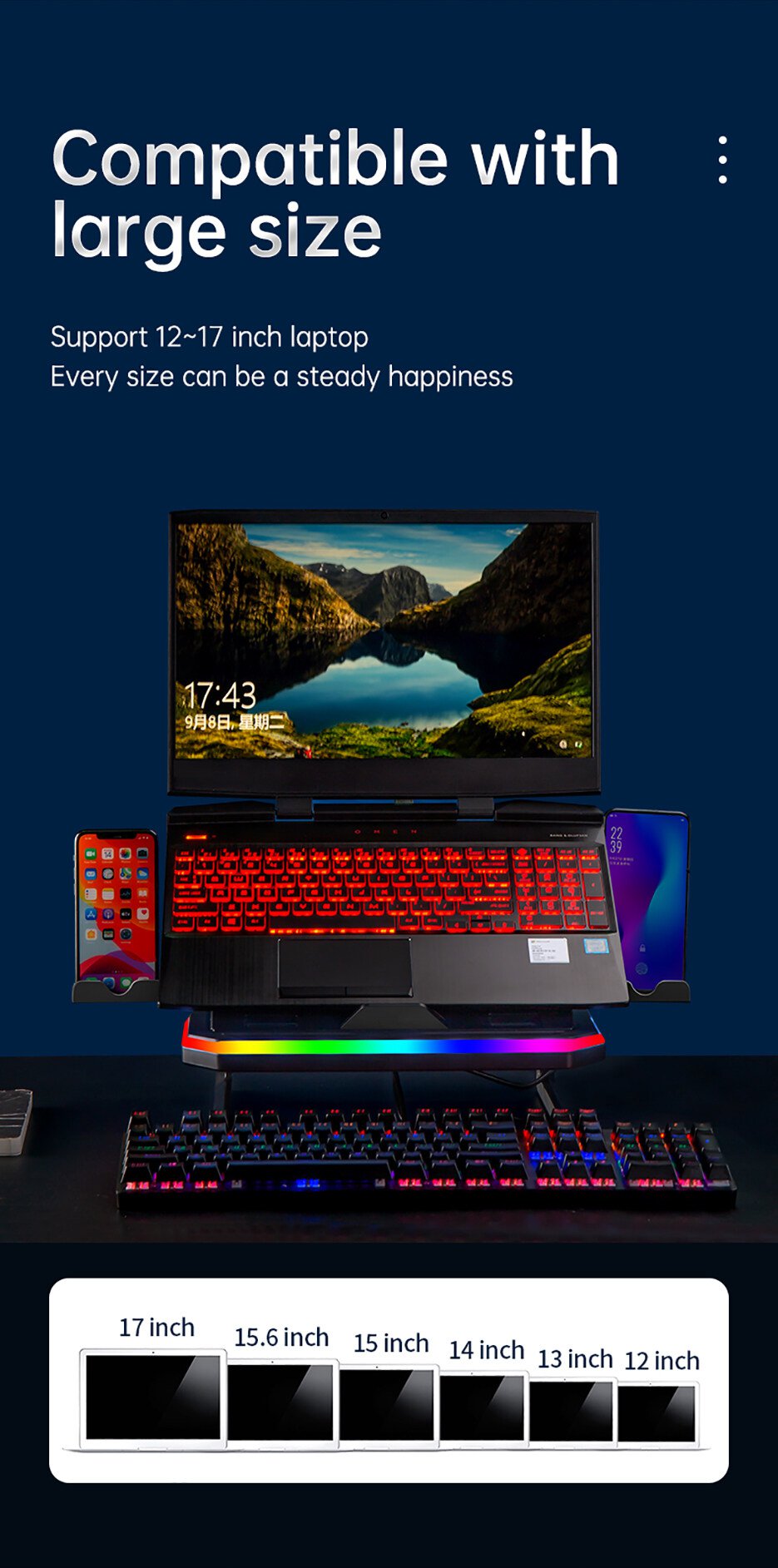 Giá Đỡ Máy Tính Xách Tay LED RGB 9 mức điều chỉnh tiện dụng