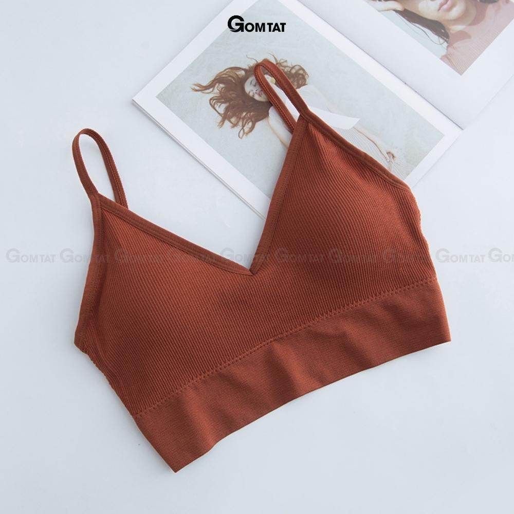 Áo Bra nữ thun GOMTAT gân tăm 2 dây mảnh nâng ngực, áo lót nữ thoáng khí hở lưng chữ U gợi cảm -BRACHU-U-007
