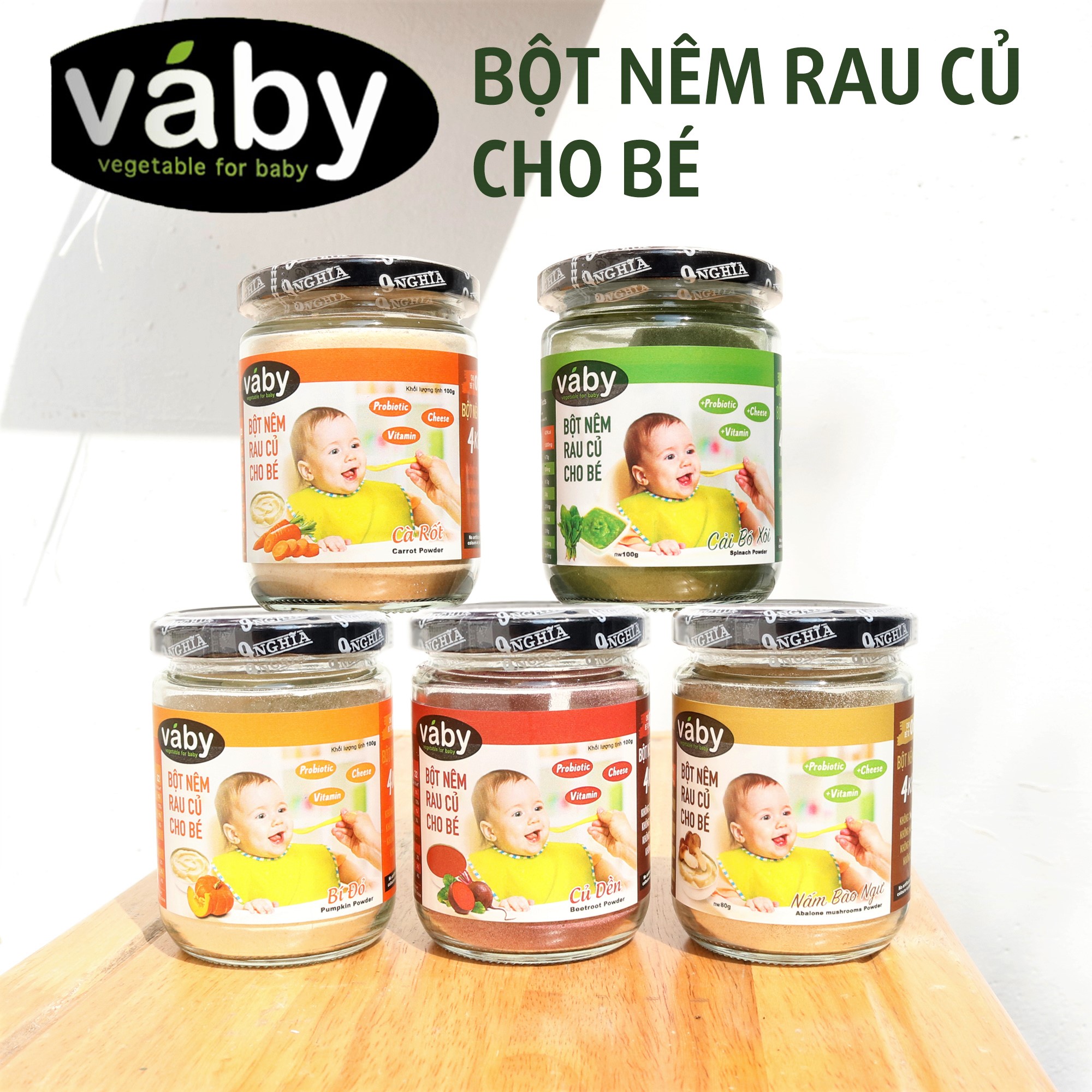 Bột nêm Rau Cải Bó Xôi &amp; Phô Mai VÁBY 9-NGHĨA 100g | Dành cho bé ăn dặm từ 6 tháng