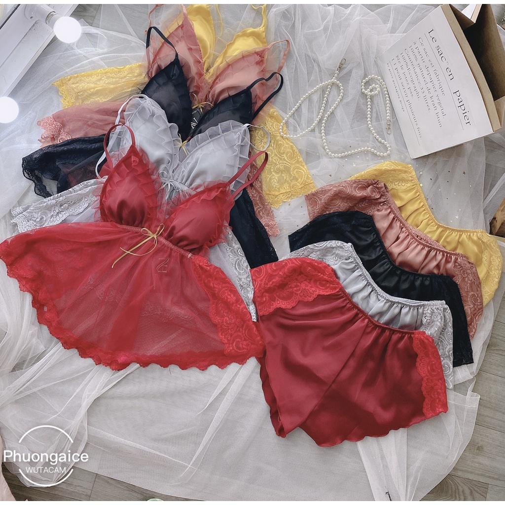Bộ ngủ sexy ren xuyên thấu siêu gợi cảm, bộ 2 dây nữ sexy quyến rũ- Phuongaliceshop