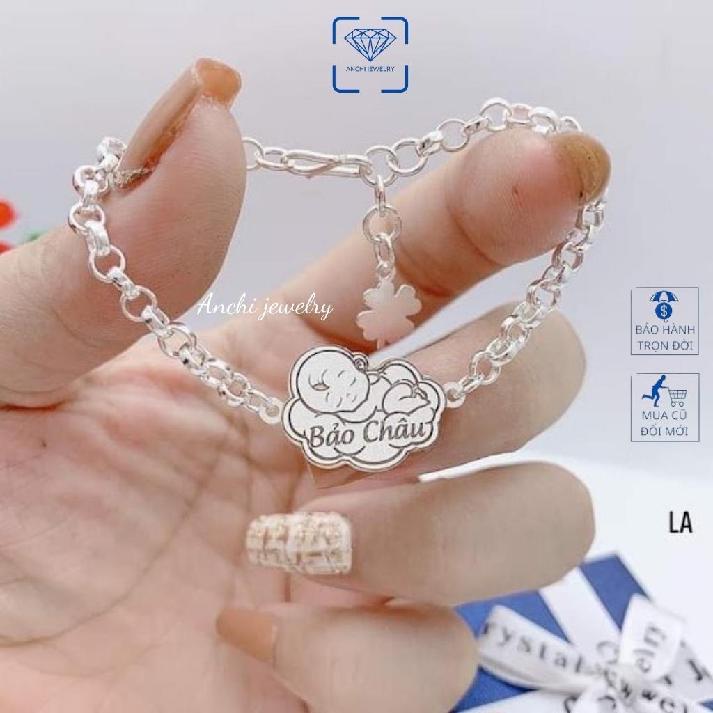 Vòng tay bạc cho bé, vòng tay trẻ em khắc tên bạc nguyên chất, Anchi jewelry