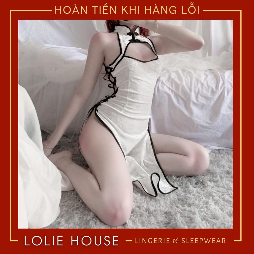 Cosplay Sườn Xám Nhung Đan Dây Hai Bên Sexy - Set váy ngủ sexy cosplay sườn xám LOLIE HOUSE - CP17