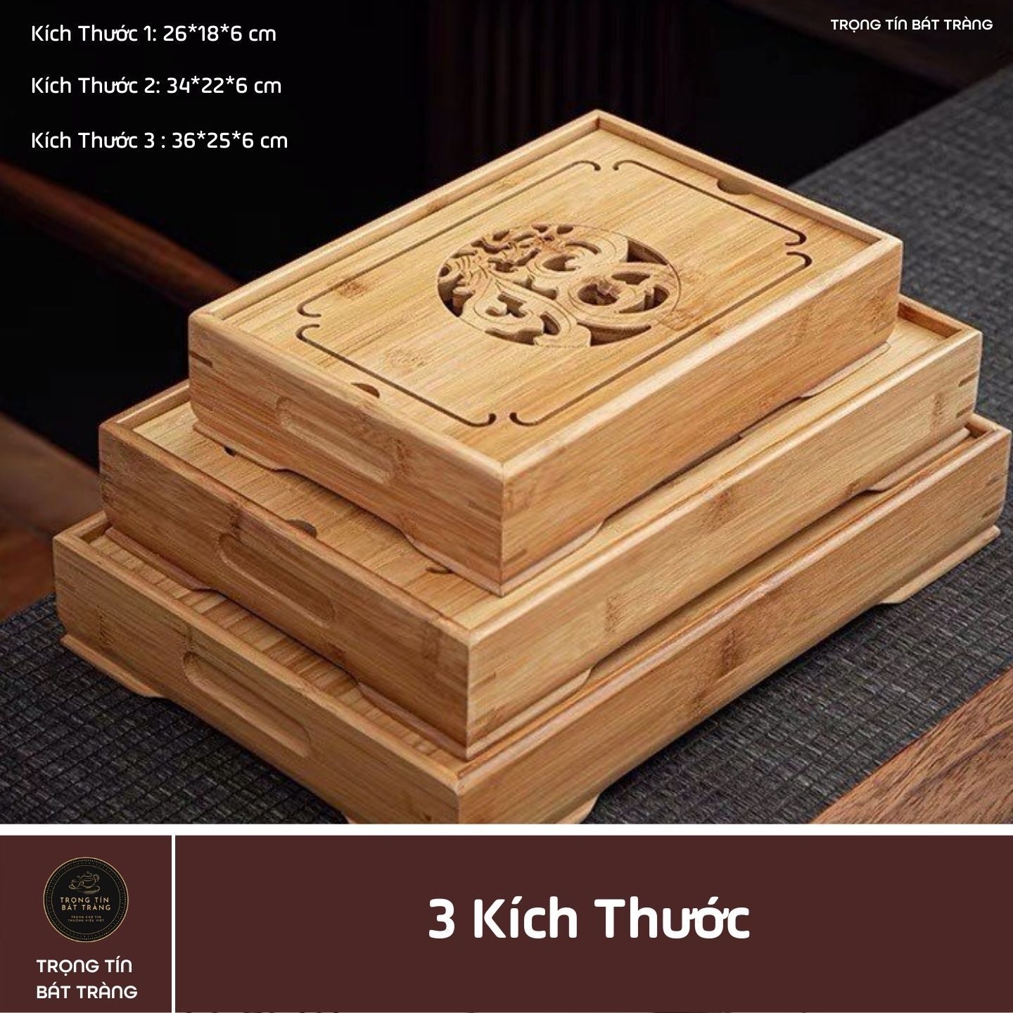 KT 12 Khay Trà Tre Cao Cấp Chữ Nhật Nhỏ