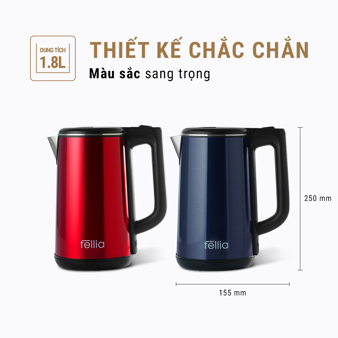 Ấm đun siêu tốc 3 lớp Fellia K161 (1.8 Lít