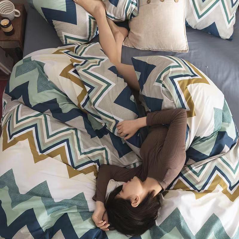 Set Ga Gối Cotton Living 100%cotton Hàng Nhập Khẩu Cao Cấp 4 Món Kẻ Hiện Đại