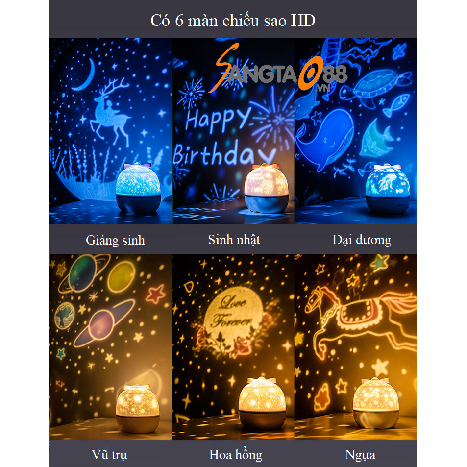 Đèn trang trí để bàn tạo sao màn HD nhiều mẫu, 3 màu sáng chuyển động cao cấp E01