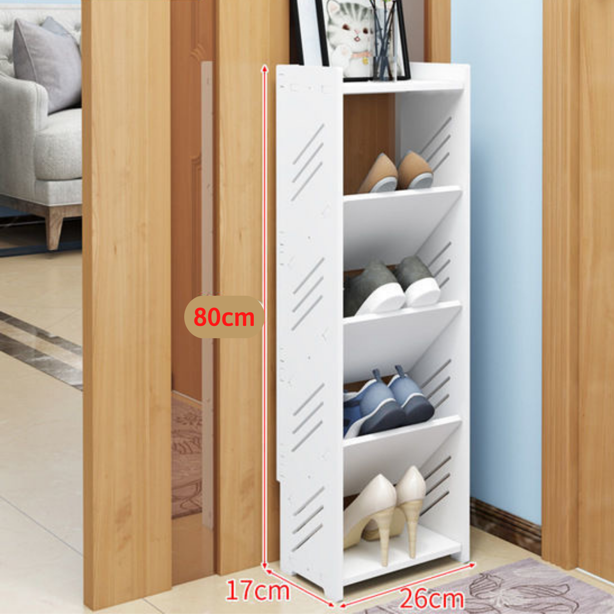 Kệ Giày Dép Gỗ Nhựa Cao Cấp Lắp Ghép Chống Nước, Giá Kệ Để Giày Dép Hàn Quốc 4 Tầng Chứa 4 Đôi Giày Dép Kích Thước 80*17*26 _Lốc Xoáy