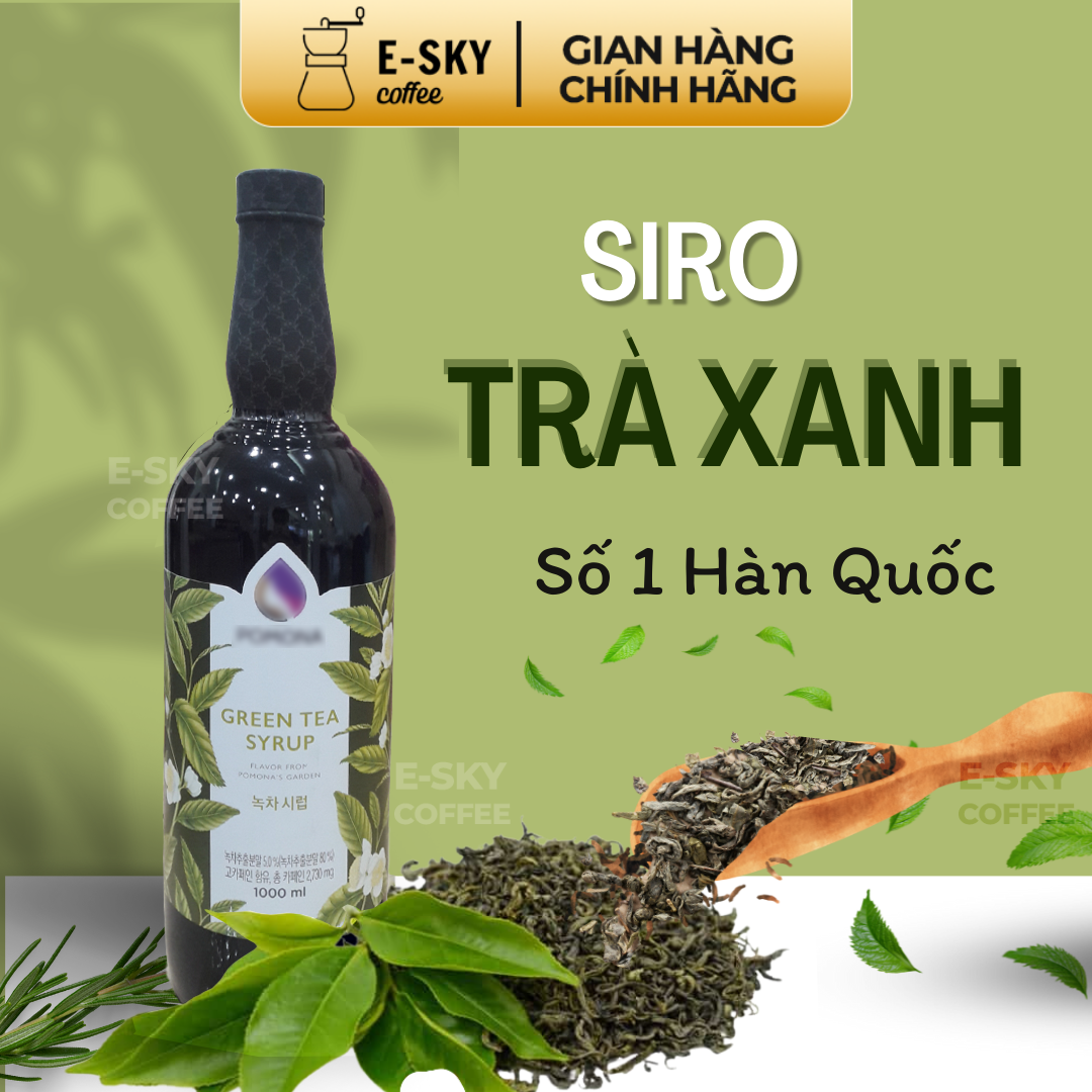Siro Trà Xanh Green Tea Syrup Nguyên Liệu Pha Chế Hàn Quốc Chai Thủy Tinh 1 Lít