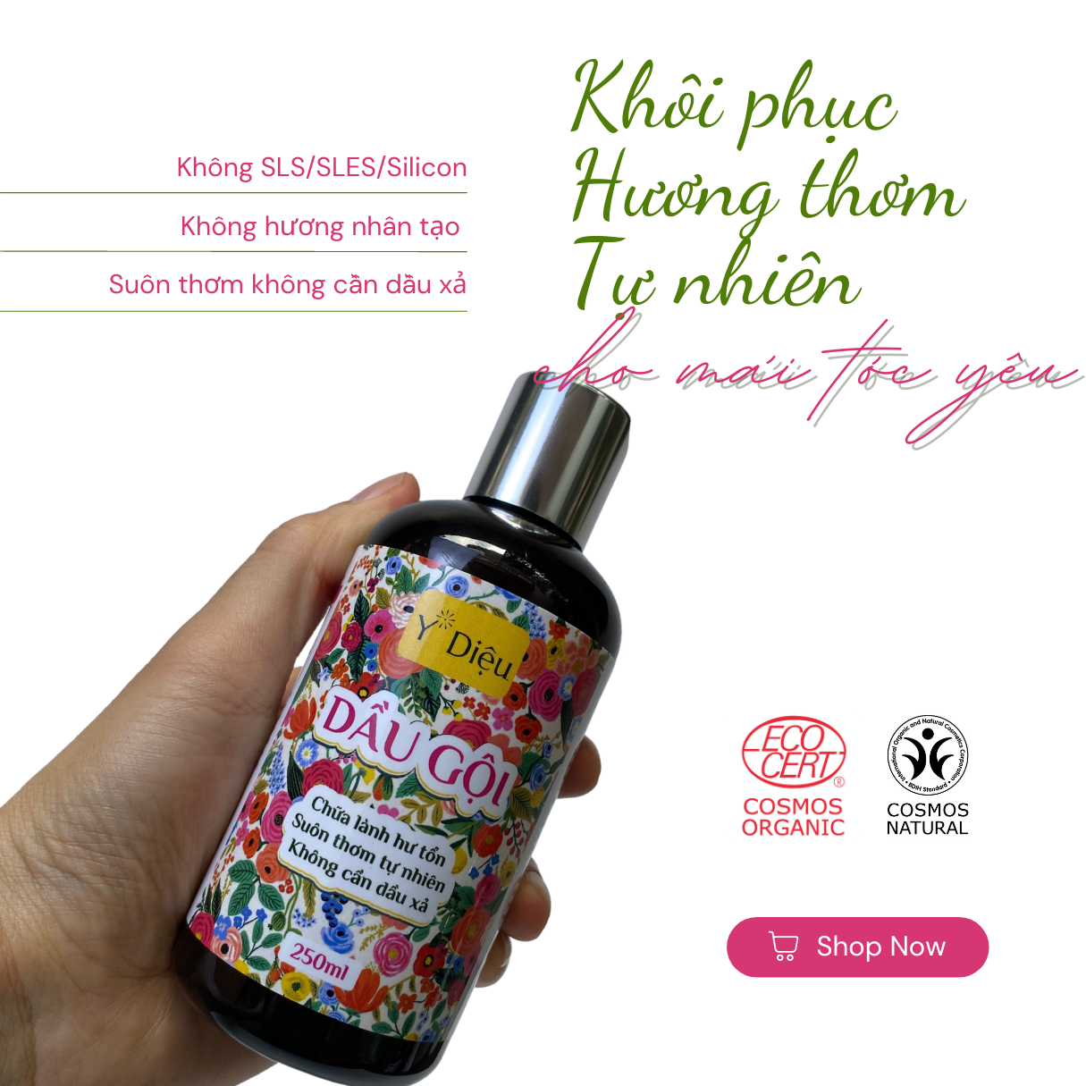 Dầu gội Y Diệu, Khôi phục Hương thơm Tự nhiên - Tinh chất thảo mộc - Không cần dầu xả - Chai 250ml