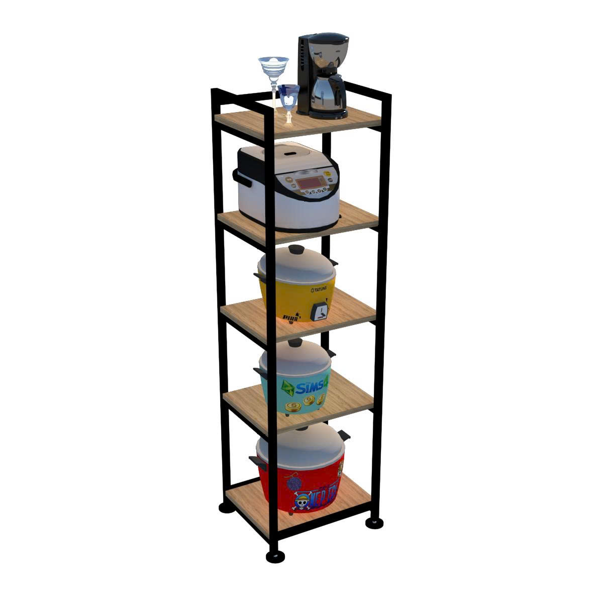 Kệ Đa Năng 3/5 Tầng Khung Sắt Mặt Gỗ Chắc Chắn Dễ Dàng Lắp Ráp Dùng Cho Nhà Bếp, Sắp Xếp Nhà Cửa, Decor