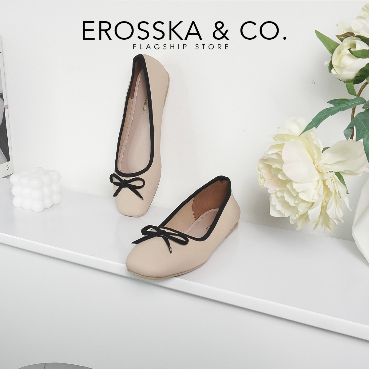 Erosska - Giày búp bê nữ đế bệt kiểu dáng đơn giản gắn nơ - EF017