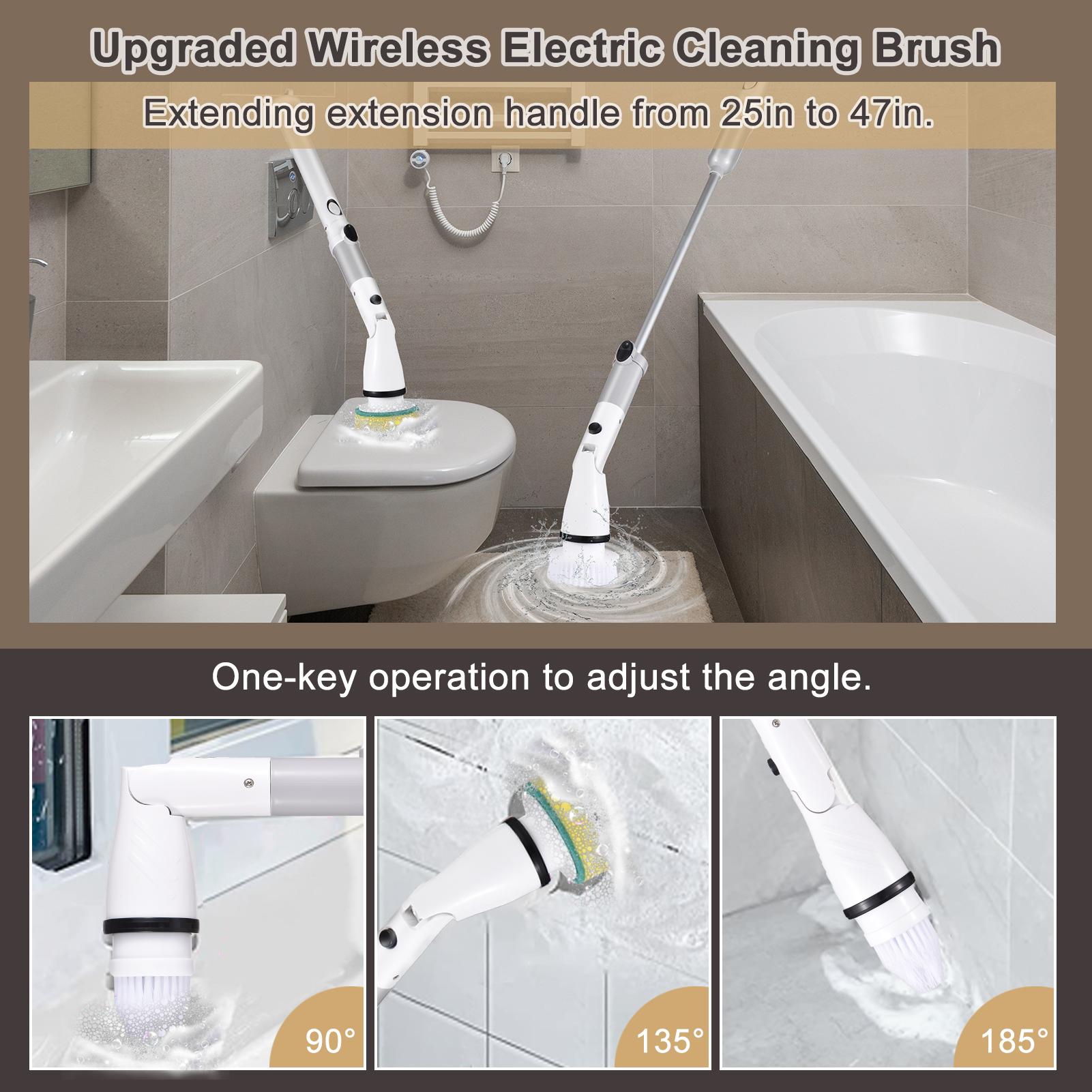 Electric Spin Scrubber Cordless Handheld Cleaning Brush with Adjustable Extension Handle 4 Brush Heads
