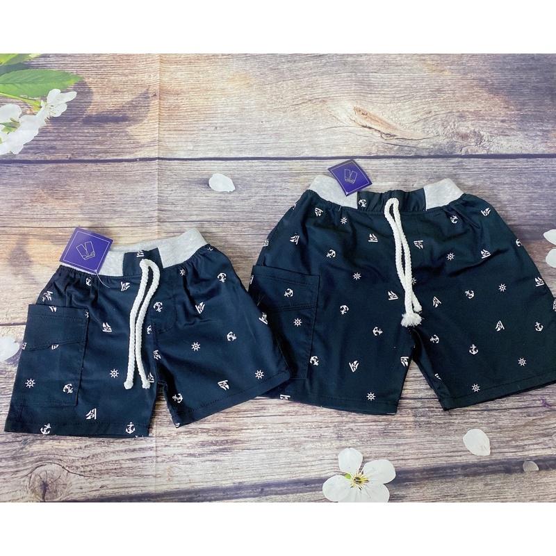 Quần Bé Trai Size 6-17Kg, 5 Tháng Đến 4 Tuổi Đen Hình Mỏ Neo Có 2 Túi, Quần Short Jean Đùi Thun Co Giãn