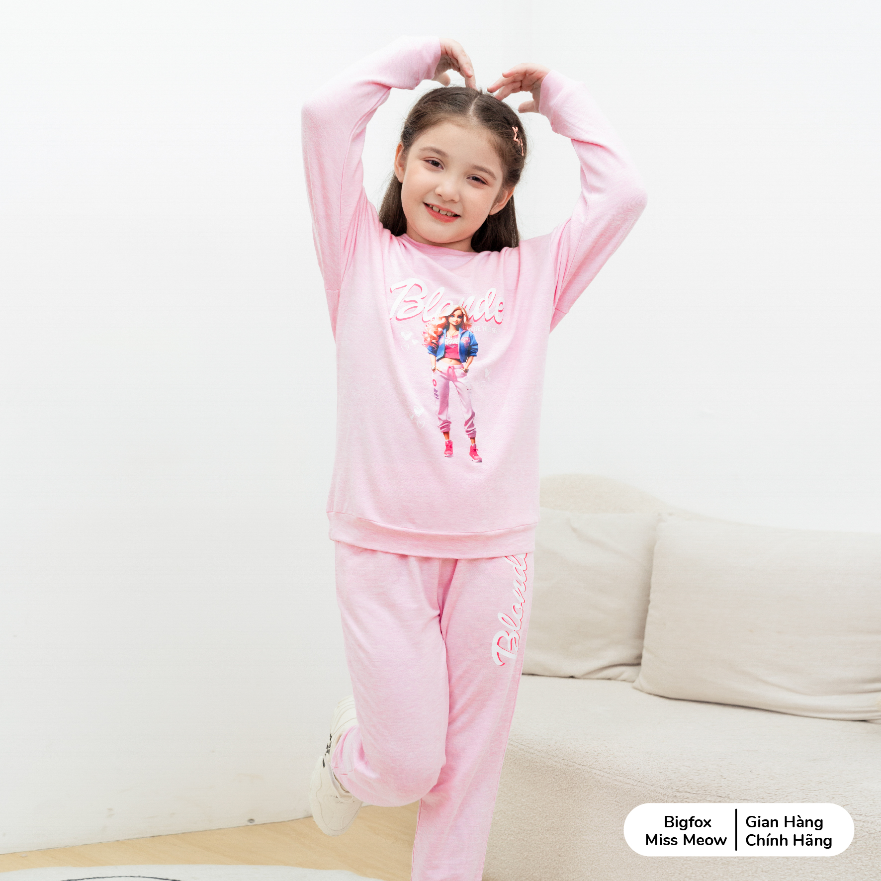 Bộ nỉ thu đông bé gái BIGFOX MISS MEOW size đại, quần áo dài tay cho trẻ em phom Hàn Quốc cỡ 3,7,11 tuổi 20kg 40kg 1971