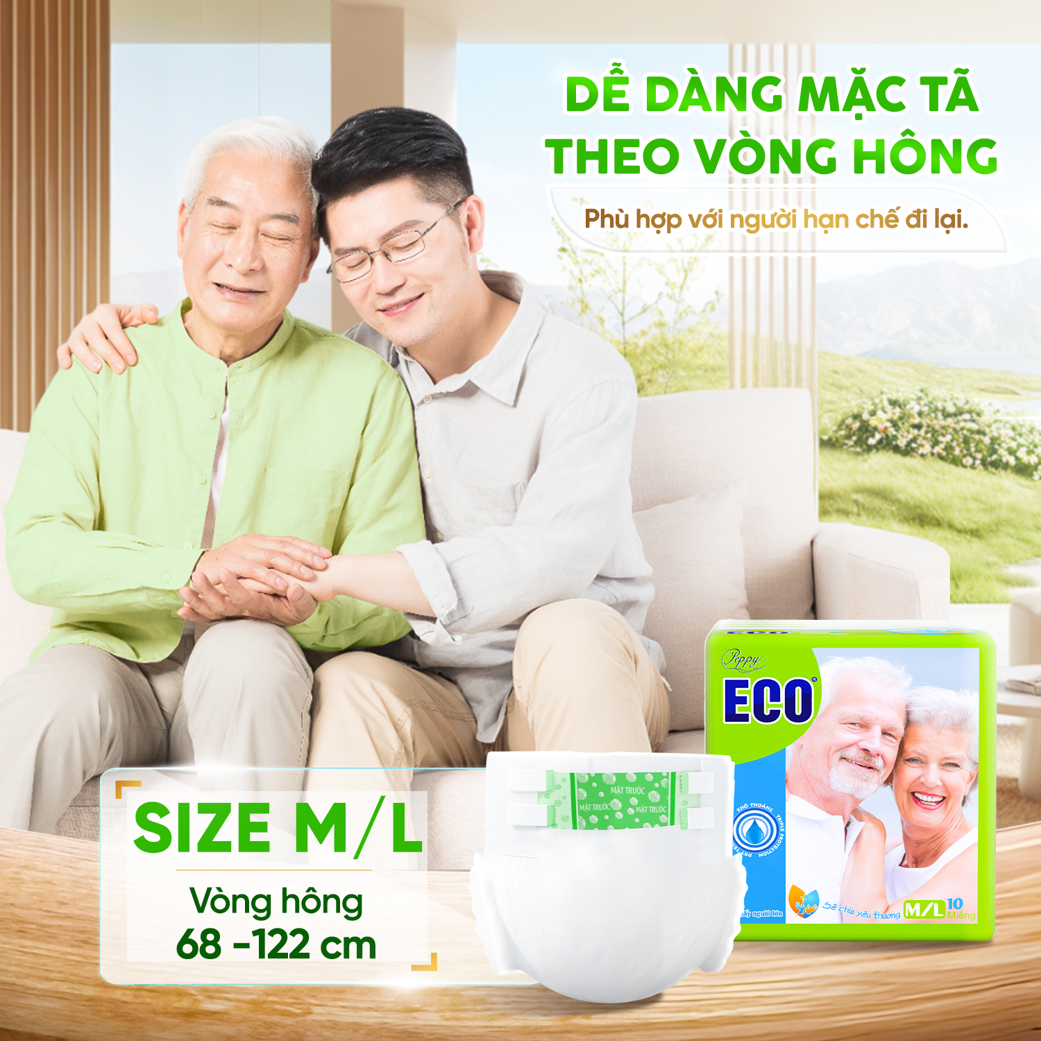 Combo 10 gói Tã Dán Người Lớn Peppy Eco Siêu Mềm Mại, Siêu Khô Thoáng, Kháng khuẩn Size M/L,L/XL