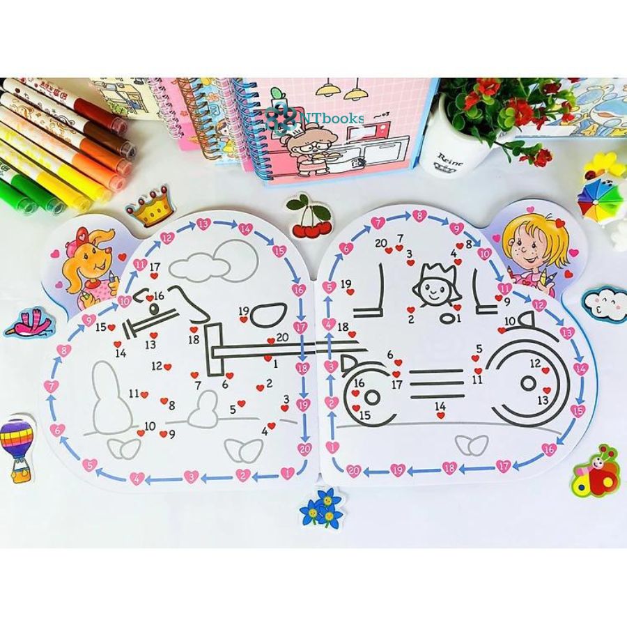 Combo 4 cuốn Sách Nối Số Tô Màu - Bé học đếm từ 1 đến 10 Heart to hear