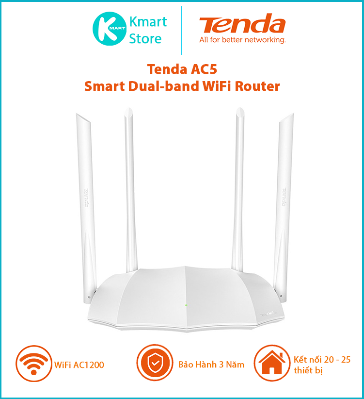 Tenda Thiết Bị Phát Wifi Ac5 Chuẩn Ac 1200Mbps - Hàng Chính Hãng