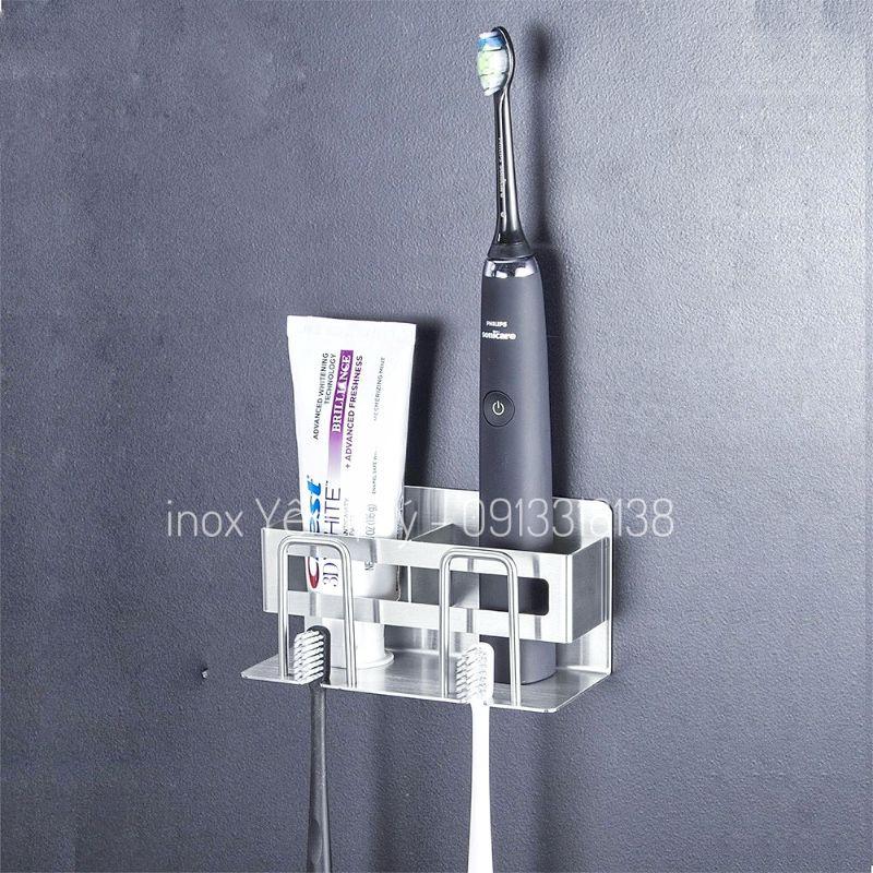 KỆ CẮM BÀN CHẢI KEM ĐÁNH RĂNG DÁN TƯỜNG INOX304