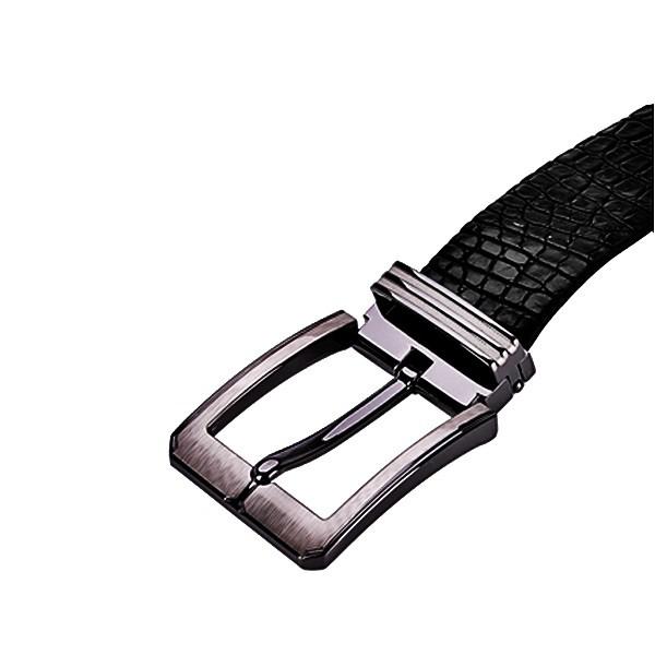 Dây nịt nam da cá sấu Huy Hoàng gai đuôi 4P đầu kim màu đen HT4835