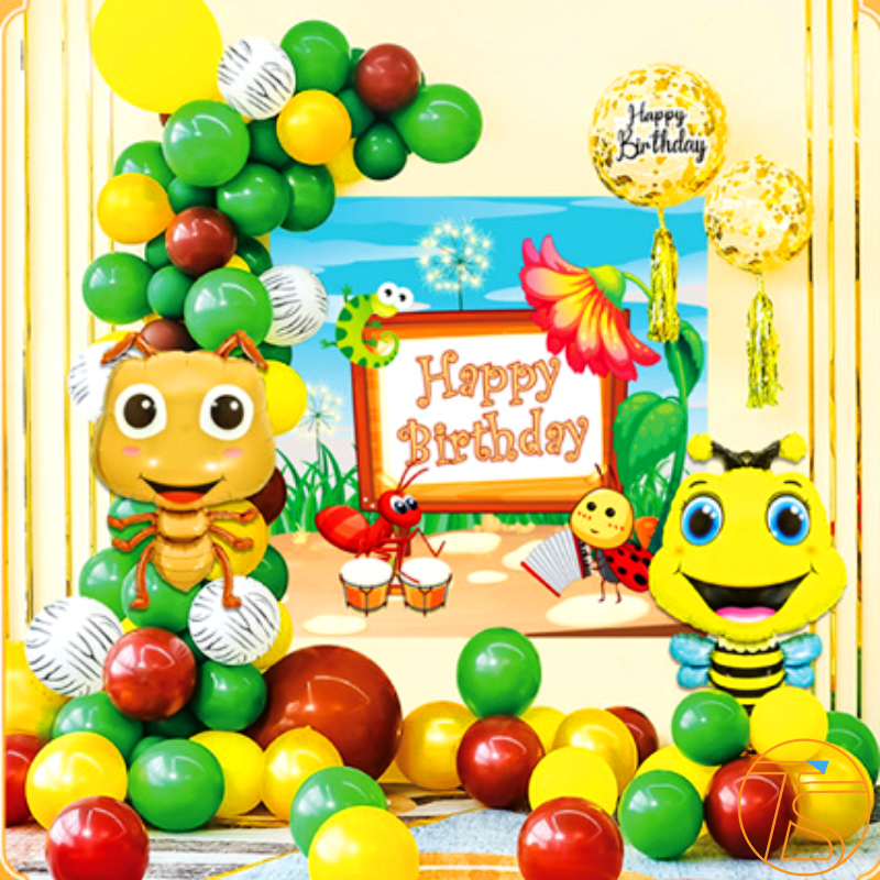 Sét bong bóng trang trí sinh nhật happy birthday con ong và kiến - Bộ trang trí sinh nhật thôi nôi, đầy tháng cho bé