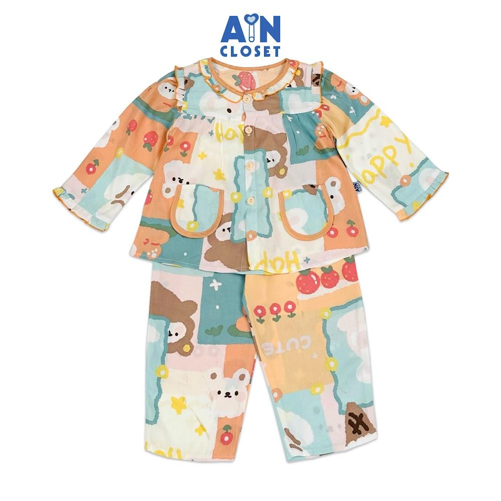 Bộ quần áo Dài bé gái họa tiết Gấu Happy Cam lanh lụa - AICDBGHEQMKM - AIN Closet