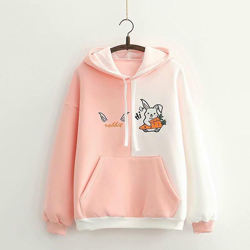 Áo hoodie nữ ️️ áo khoác hoodie nữ ( THỎ CÂM CAROT ) CUTE AO HOODIE DƯỚI 60KG dibbycloset