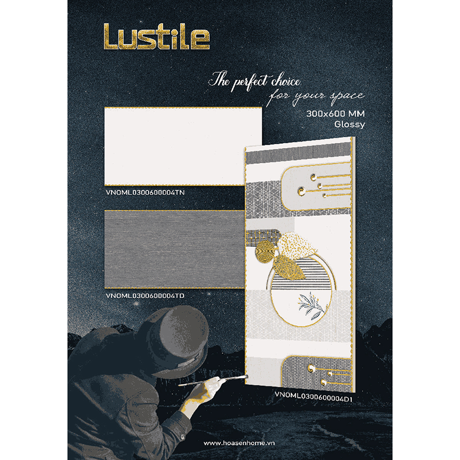 Gạch ốp tường bán sứ LUSTILE VNOML0300600004D1 bề mặt bóng, độ hút nước thấp, kích thước 300mmx600mm, thùng 8 viên - Hàng chính hãng