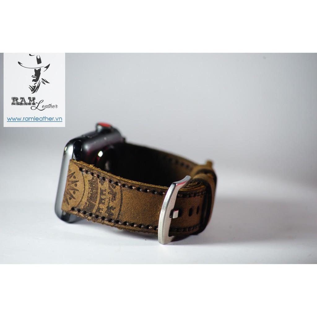DÂY APPLE WATCH DA BÒ HANDMADE - RAM TRỐNG ĐỒNG NÂU ĐẤT