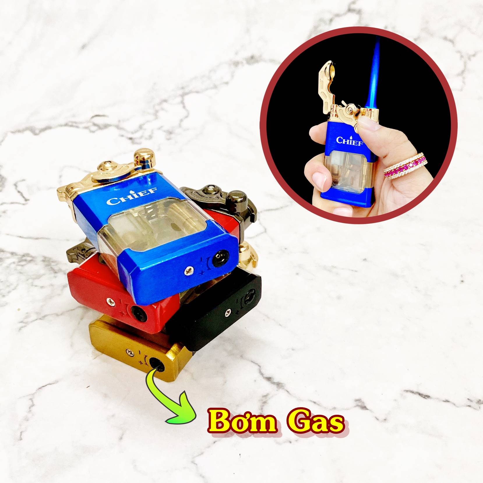 Hộp quẹt bật lửa khè gas lộ thiên Chief búng tay đánh lửa CF238A - (xài gas)