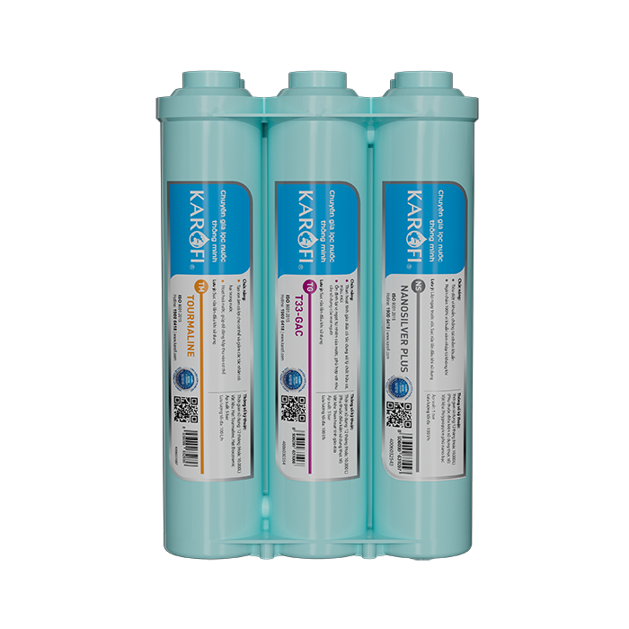 Bộ lõi Smax hiệu suất cao Karofi H.P 6.2, Bộ gồm 6 lõi T33-GAC, Mineral, ORP Alkaline, Nano Sliver, Tourmaline, Hydrogen, Hàng chính hãng