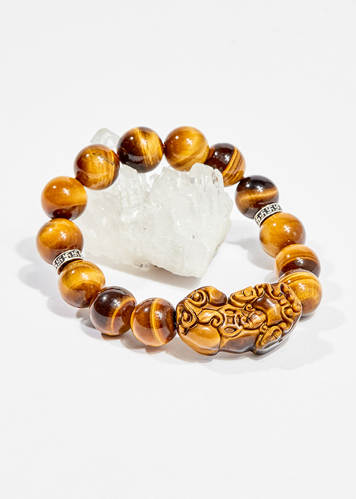 Vòng tay phong thủy nam đá mắt hổ vàng nâu charm tỳ hưu 14mm mệnh thổ , kim - Ngọc Quý Gemstones