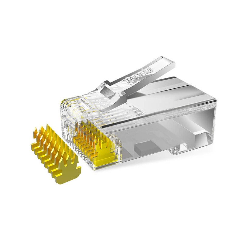 Đầu hạt bấm mạng RJ45 UTP Tenda CAT 5E mạ vàng 24K chống nổ, chống cháy, chống nhiễu - Hàng Chính Hãng