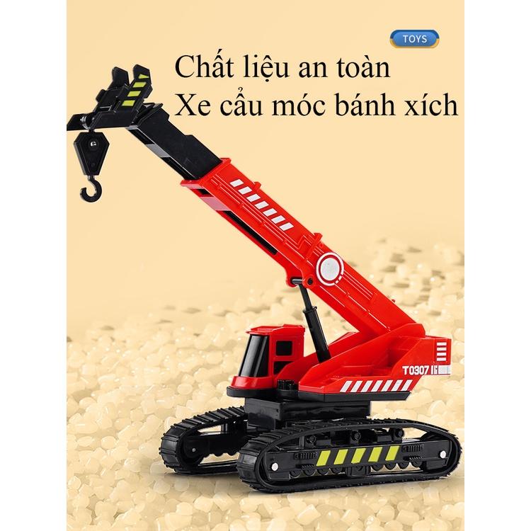 Đồ chơi mô hình xe cẩu tự hành kèm 4 khối gỗ xoay 360 độ bánh xích