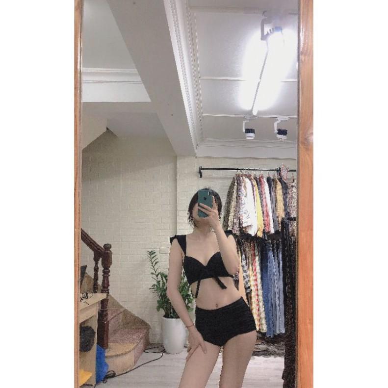 freeship Bikini hai mảnh đen cánh tiên nơ ngực có gọng độn đẹp mặc đi bơi đi biển